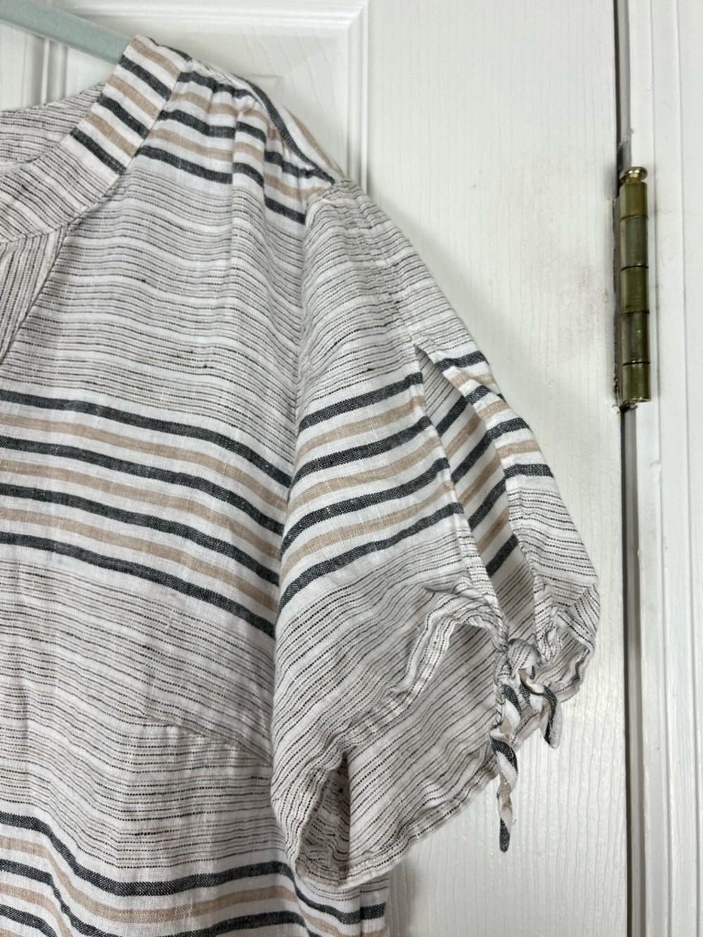 Talbots 100% Linen Reef Stripe Tie Sleeve Top Sz L Coastal Lightweight - Picture 5 of 9